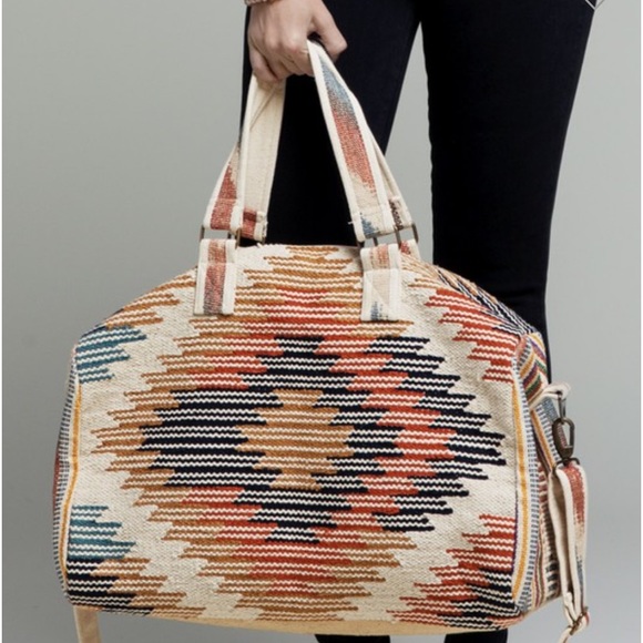 Handbags - 90. LAST 1! Blue Vacation Bag Woven Boho Bohemian Aztec Duffle Travel Weekender